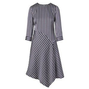 Banana Republic Navy Blue PJ Stripe Asymmetrical Draped Satiny Shift Dress Sz 6